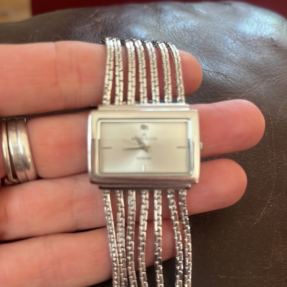 Anne Klein watch , silver, chain, white pearl face - Picture 1 of 4